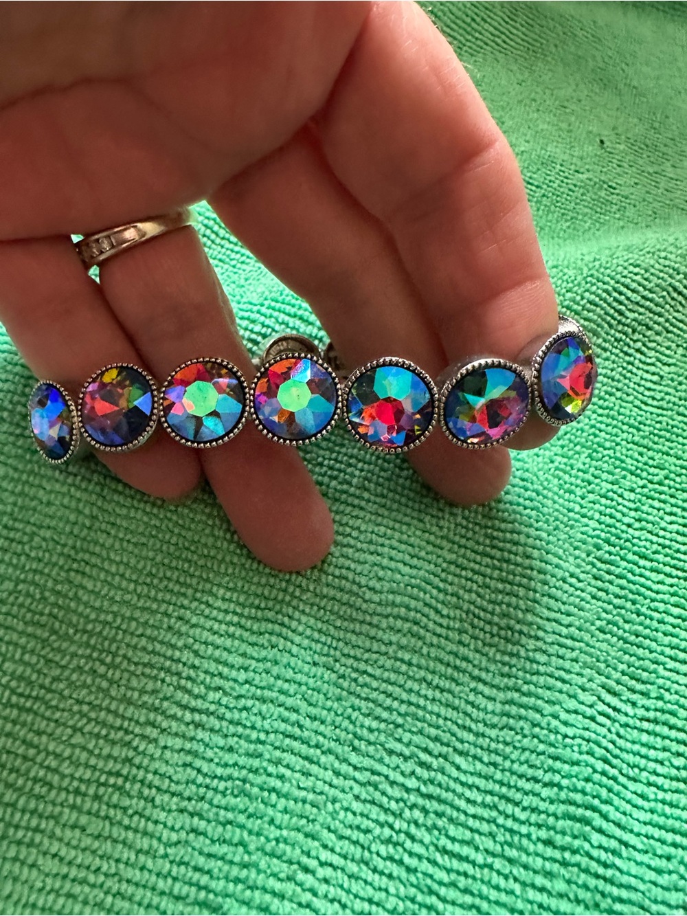 Iridescent Round Crystal Link Bracelet - Silver-Tone